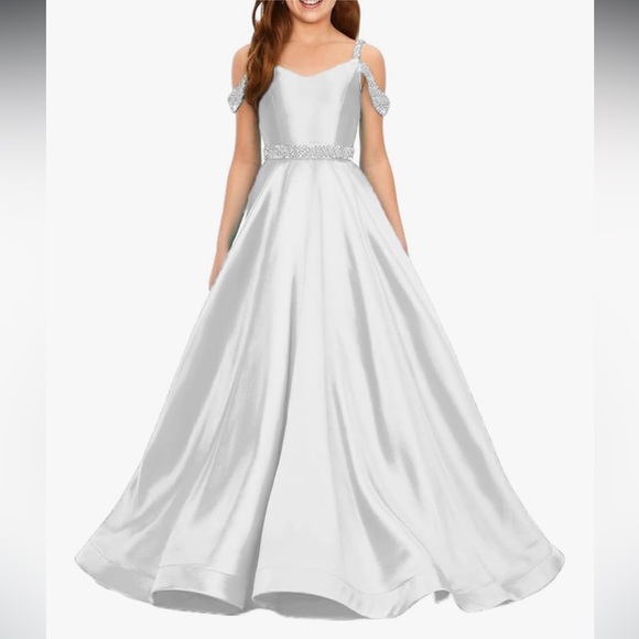 Big Girls Spaghetti Strap White w/ Rhinestones Princess Pageant Dress Sz 12 NWT - Picture 1 of 7